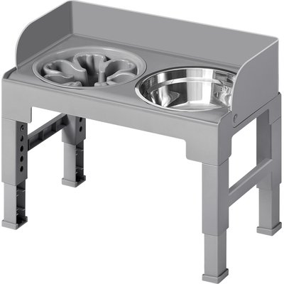 FEANDREA FEANDREA Adjustable Height Non-Skid Stainless Steel & Metal Dog & Cat Bowl with Tilted Design, Dove Gray, 3-cup