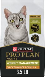 Purina Pro Plan Adult Weight Management Chicken & Rice Formula Dry Cat Food, 3.5-lb bag