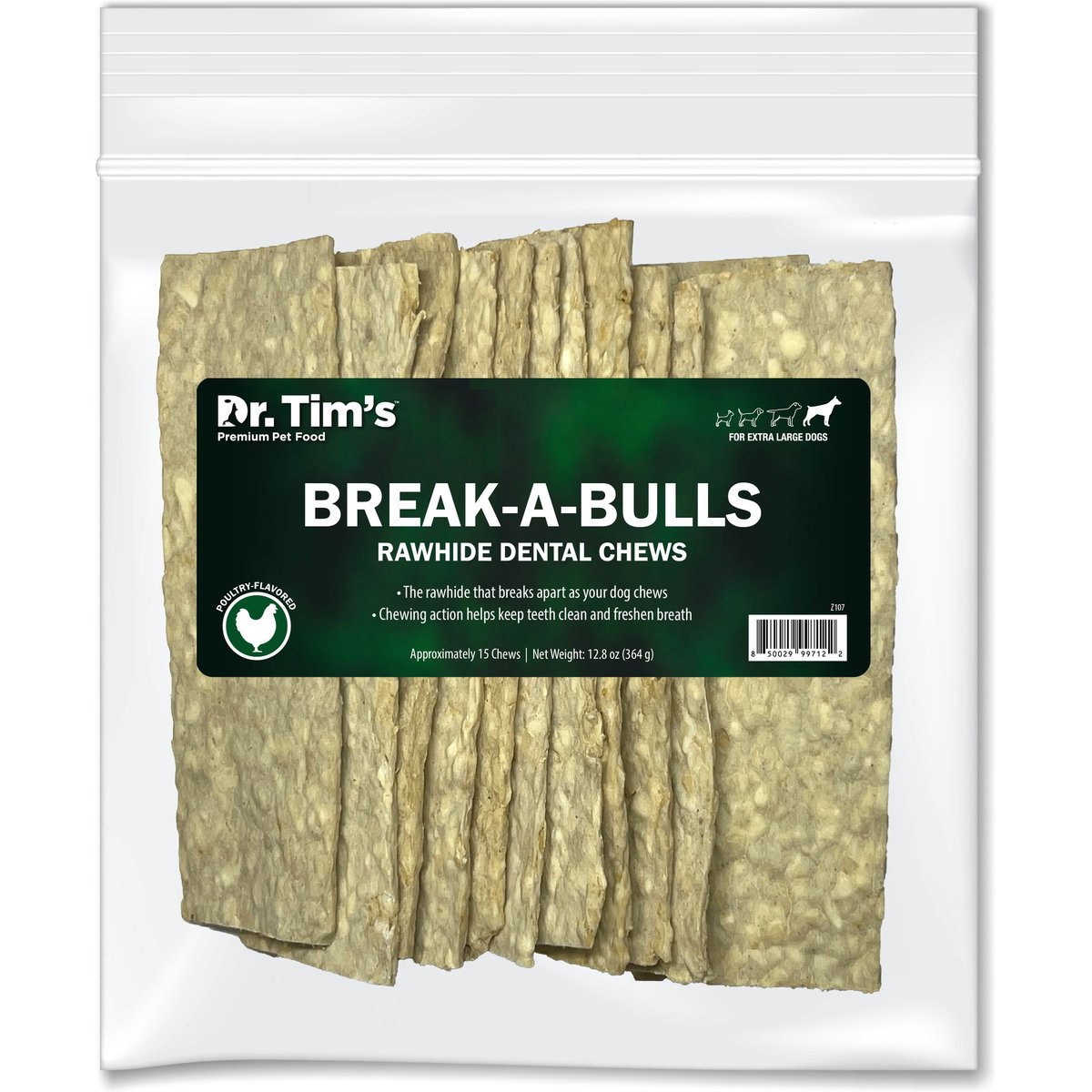 Dr. Tim's Break-A-Bulls X-Large Rawhide Dog Dental Chews, 15 count
