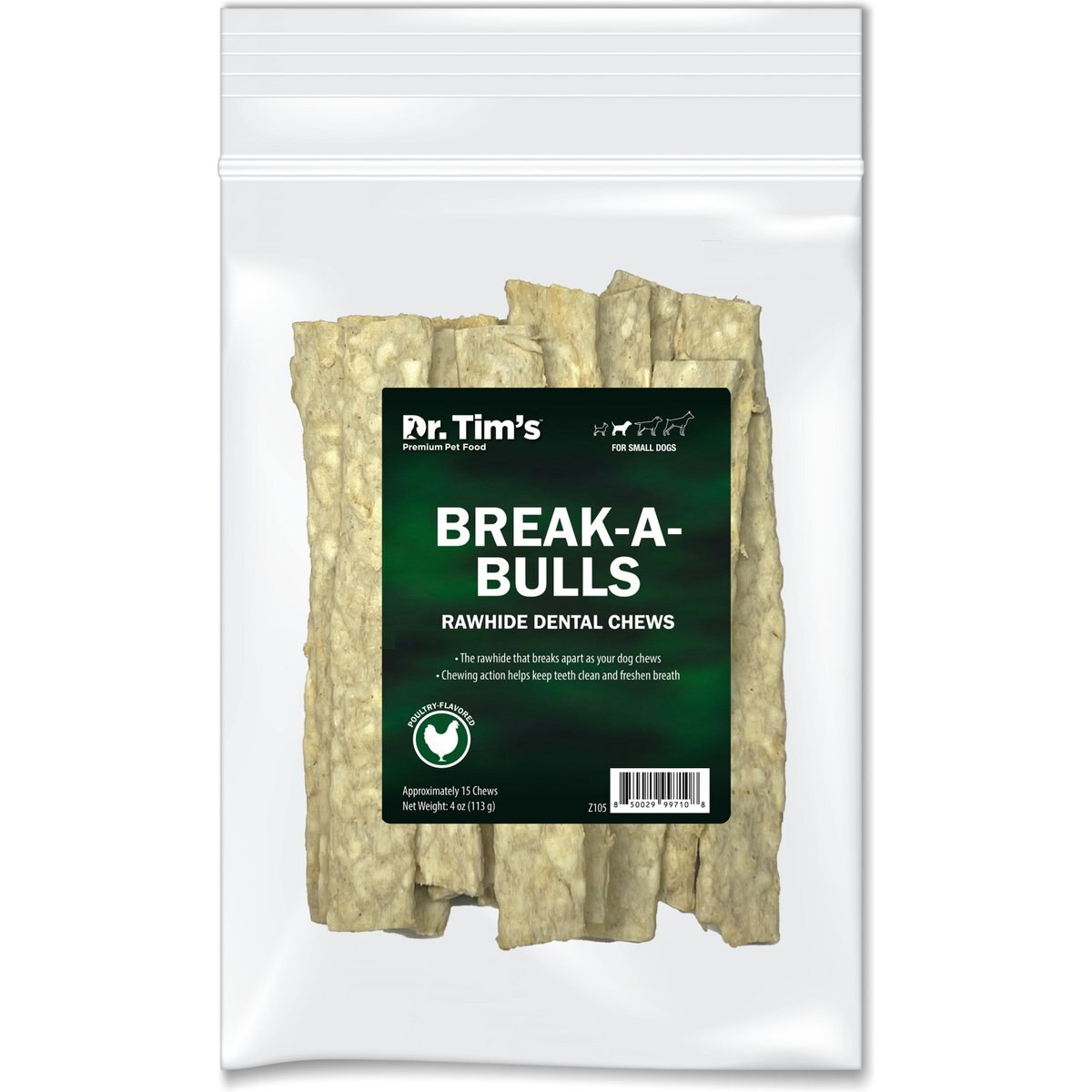 Dr. Tim's Break-A-Bulls Small Dog Rawhide Dental Chews, 15 count