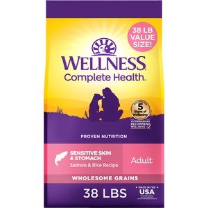 Wellness Complete Health Sensitive Skin & Stomach Natural Adult Salmon & Rice Recipe Dry Dog Food, 38-lb bag
