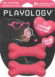 Playology Red Velvet Cake Scented Dual Layer Bone Dog Toy, Small, 2 count slide 1 of 6