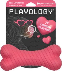 Playology Red Velvet Cake Scented Dual Layer Bone Dog Toy, Jumbo, 1 count