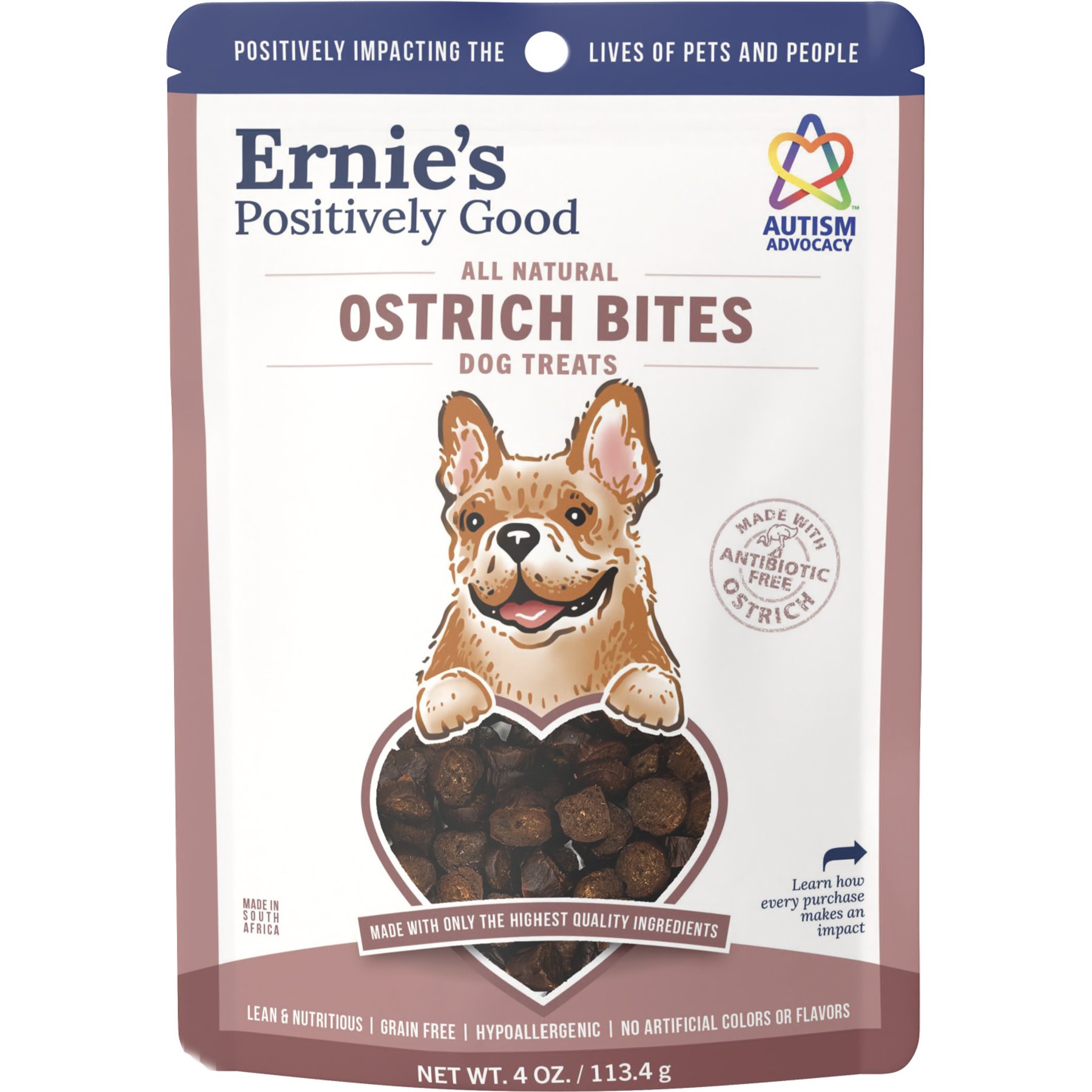 Ernie Els Pet Products Ernie's Ostrich Bites Grain-Free Soft & Chewy Treats, 4-oz pouch