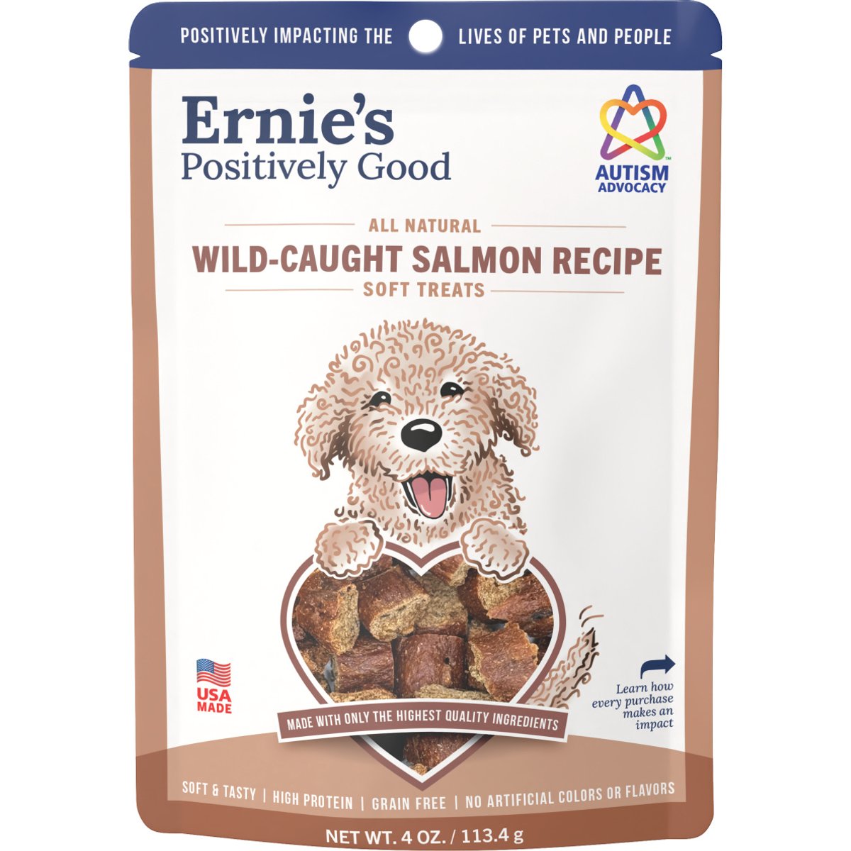 Ernie Els Pet Products Ernie's Wild Salmon Recipe Grain-Free Soft & Chewy Treats, 4-oz pouch
