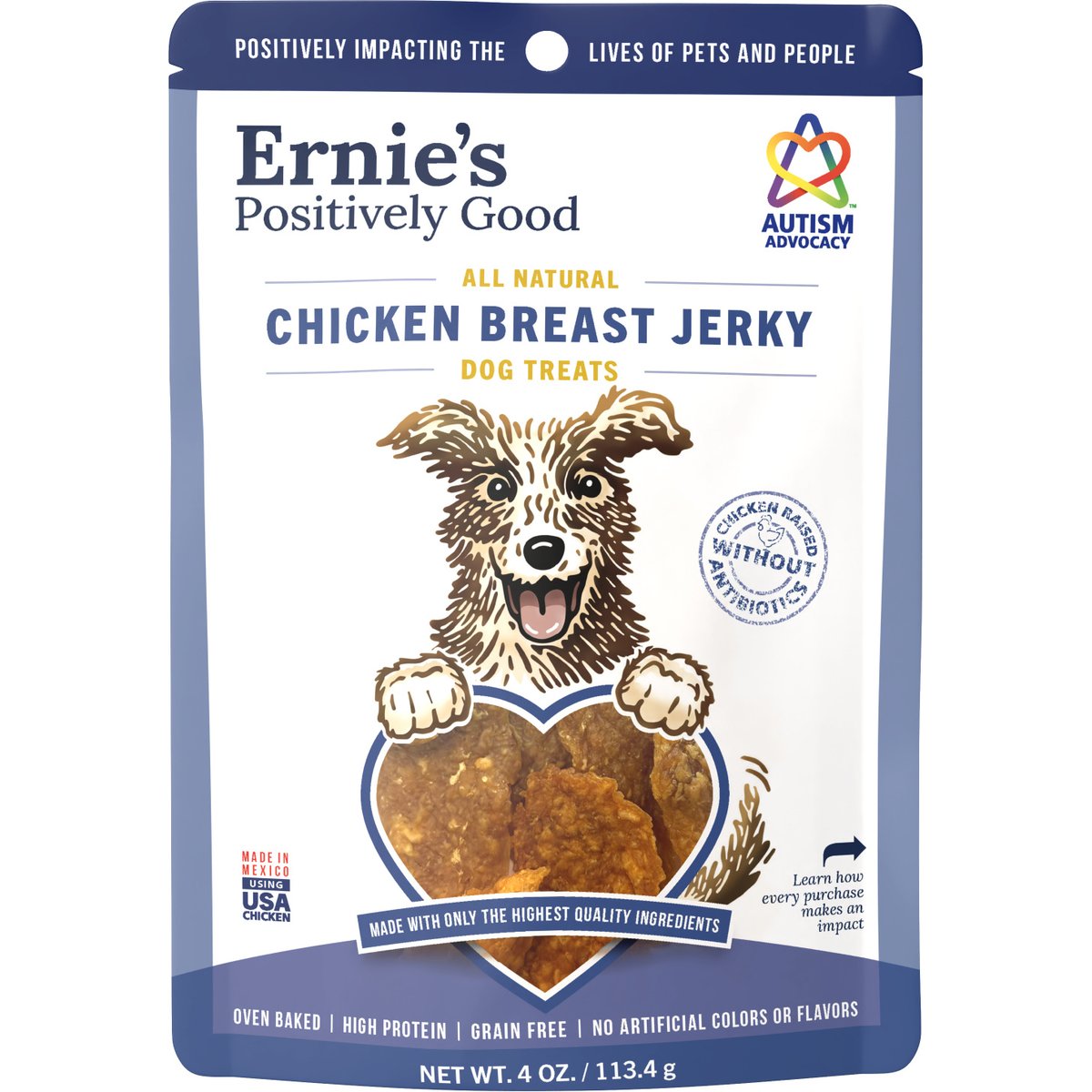 Ernie Els Pet Products Ernie's Chicken Breast Grain-Free Jerky Dog Treats, 4-oz pouch