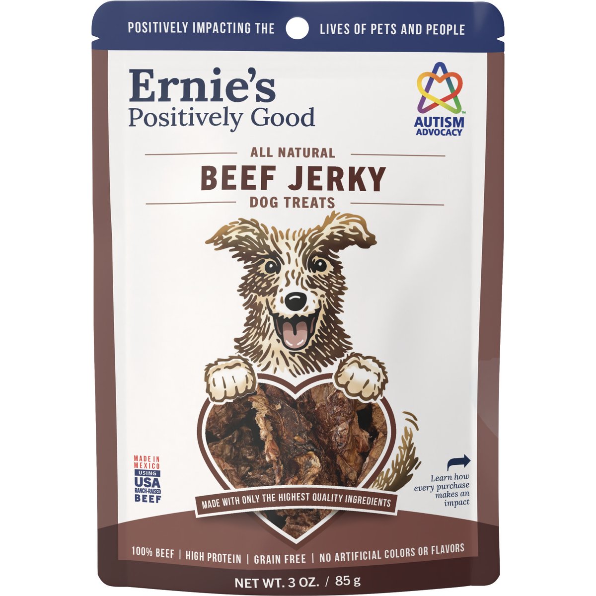 Ernie Els Pet Products Ernie's Beef Grain-Free Jerky Dog Treats, 3-oz pouch