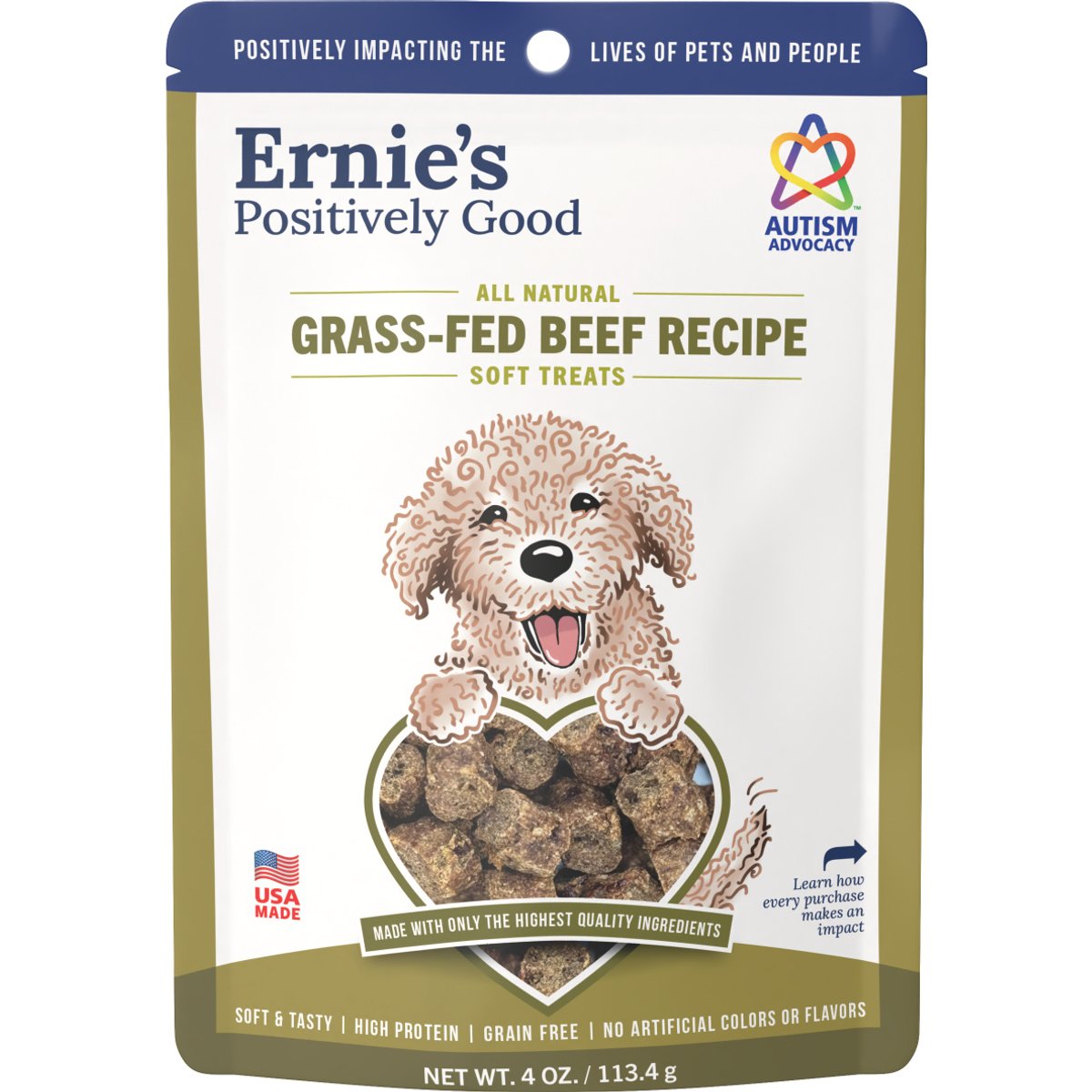 Ernie Els Pet Products Ernie's Grass Fed Beef Recipe Grain-Free Soft & Chewy Treats, 4-oz pouch