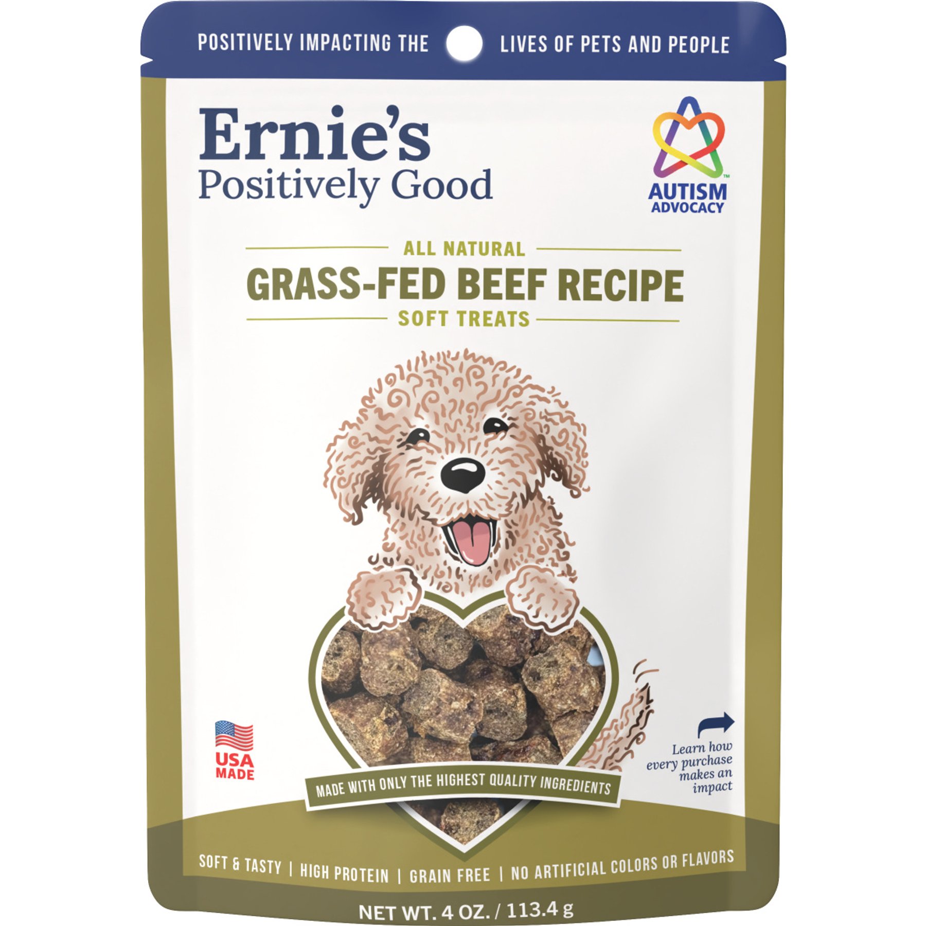 Ernie Els Pet Products Ernie's Grass Fed Beef Recipe Grain-Free Soft & Chewy Treats, 4-oz pouch