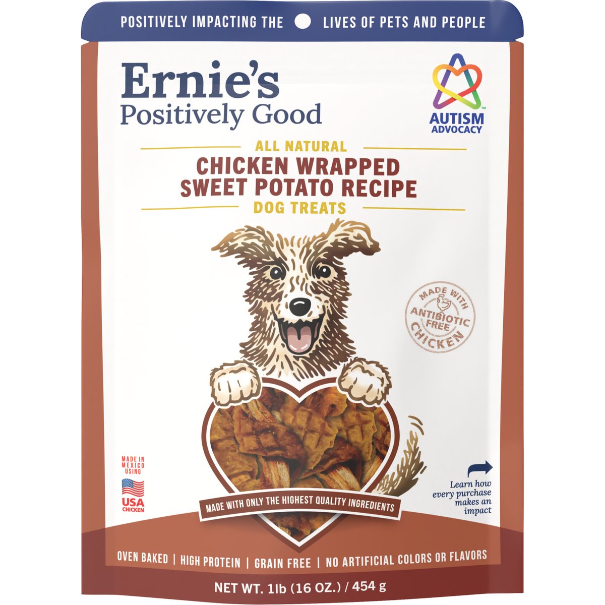Ernie Els Pet Products Ernie's Chicken Wrapped Sweet Potato Recipe Grain-Free Jerky Dog Treats, 16-oz pouch