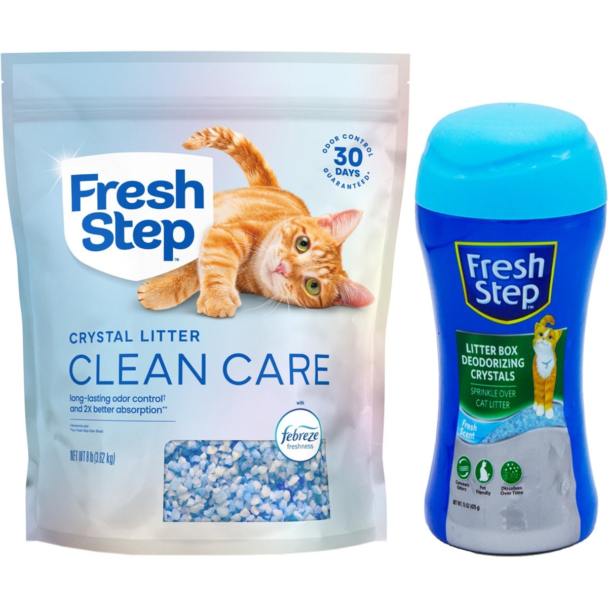 Fresh Step Fresh Scent Cat Litter Deodorizing Crystals, 15-oz bottle & Fresh Steps Fresh Scented Non-Clumping Crystal Cat Litter, 8-lb bag
