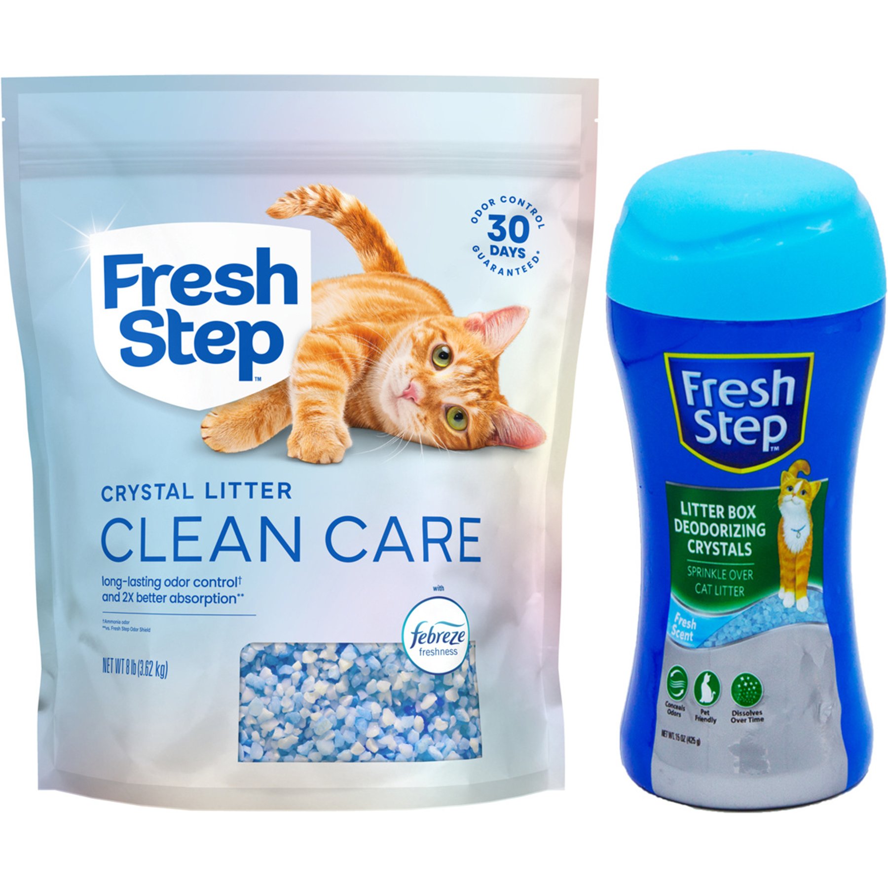 Fresh Step Fresh Scent Cat Litter Deodorizing Crystals, 15-oz bottle & Fresh Steps Fresh Scented Non-Clumping Crystal Cat Litter, 8-lb bag