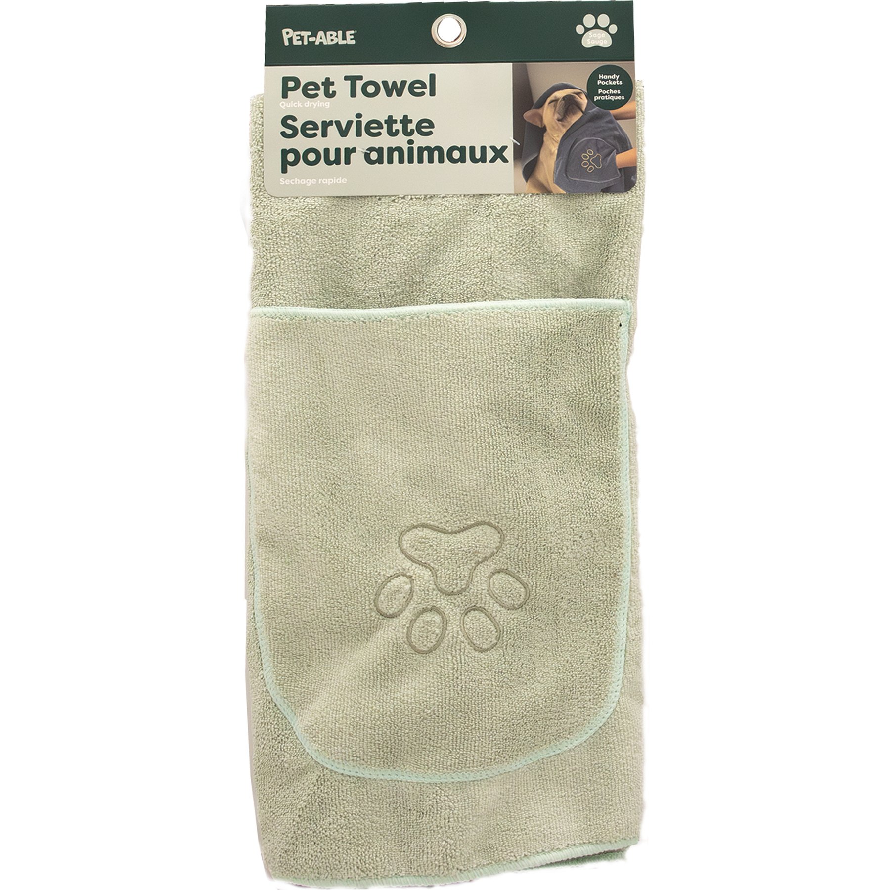 Pet-Able Flufftastic Dog Towel with Hand Pockets, Sage