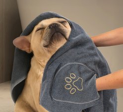 Pet-Able Flufftastic Dog Towel with Hand Pockets, Grey