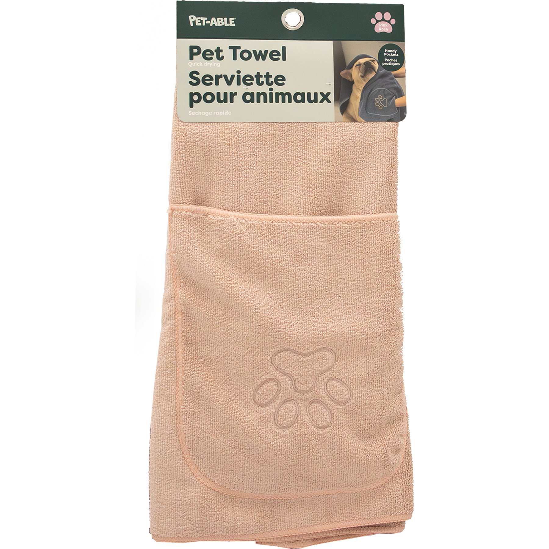 Pet-Able Flufftastic Dog Towel with Hand Pockets, Blush