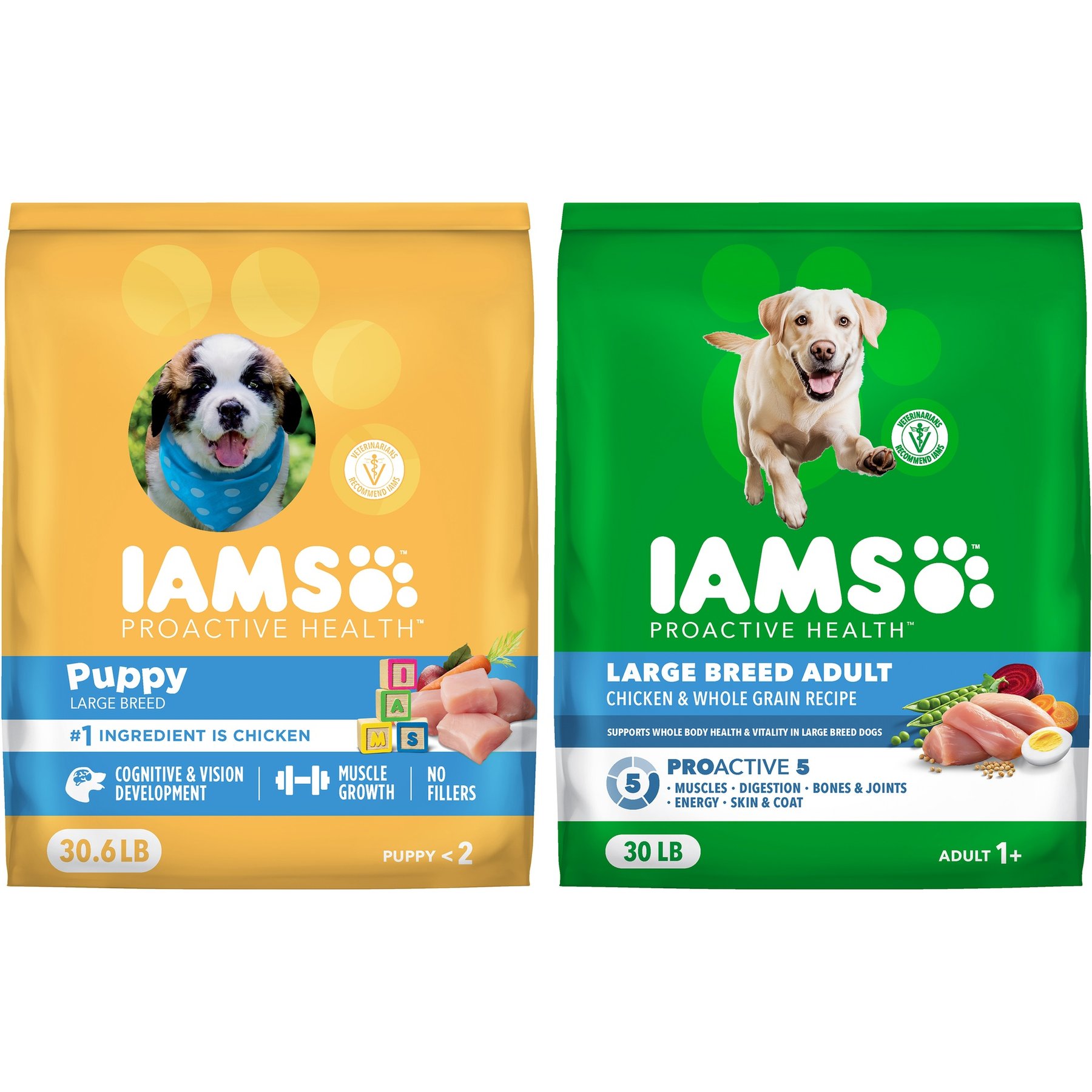 Iams Adult Large Breed Real Chicken + ProActive Health Smart Puppy Large Breed Dry Dog Food