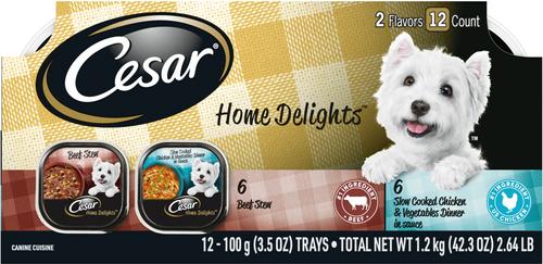 Show full view: Cesar Home Delights Slow Cooked Chicken & Vegetables & Beef Stew Variety Pack Food Trays + Iams MiniChunks Small Kibble Dry Dog Food slide 2 of 10