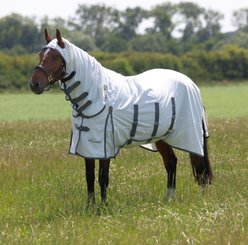 Shires Equestrian Products Highlander Plus Sweet-Itch Combo Horse Rug, White/Airforce, 72-in