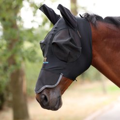 Shires Equestrian Products FlyGuard Pro Stretch Horse Fly Mask with Nose, Jet, Cob