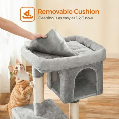 Show full view: FEANDREA 33.1-in Cat Tree with Perch, 2 Cat Caves & Scratching Post, Smoky Gray, Light Gray slide 8 of 8