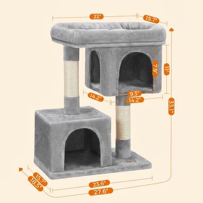 Show full view: FEANDREA 33.1-in Cat Tree with Perch, 2 Cat Caves & Scratching Post, Smoky Gray, Light Gray slide 6 of 8