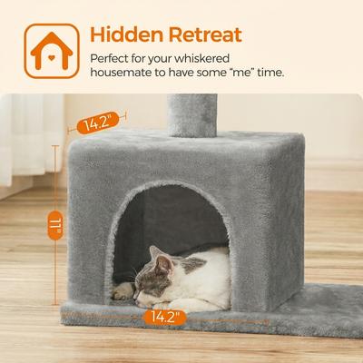 Show full view: FEANDREA 33.1-in Cat Tree with Perch, 2 Cat Caves & Scratching Post, Smoky Gray, Light Gray slide 7 of 8