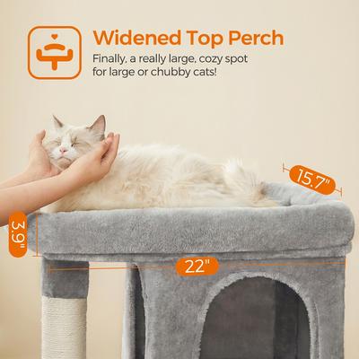 Show full view: FEANDREA 33.1-in Cat Tree with Perch, 2 Cat Caves & Scratching Post, Smoky Gray, Light Gray slide 3 of 8