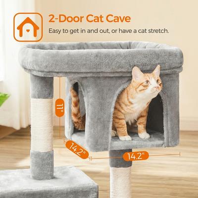 Show full view: FEANDREA 33.1-in Cat Tree with Perch, 2 Cat Caves & Scratching Post, Smoky Gray, Light Gray slide 4 of 8