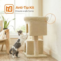 FEANDREA 33.1-in Cat Tree with Perch, 2 Cat Caves & Scratching Post, Smoky Gray, Beige slide 2 of 9