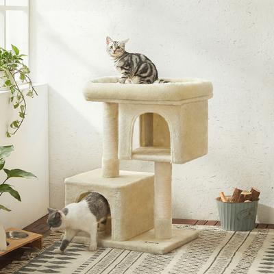 Show full view: FEANDREA 33.1-in Cat Tree with Perch, 2 Cat Caves & Scratching Post, Smoky Gray, Beige slide 8 of 9