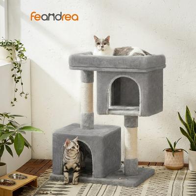 Show full view: FEANDREA 33.1-in Cat Tree with Perch, 2 Cat Caves & Scratching Post, Smoky Gray, Light Gray slide 2 of 8
