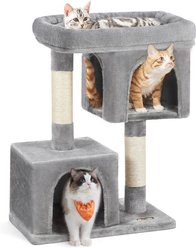 FEANDREA 33.1-in Cat Tree with Perch, 2 Cat Caves & Scratching Post, Smoky Gray, Light Gray