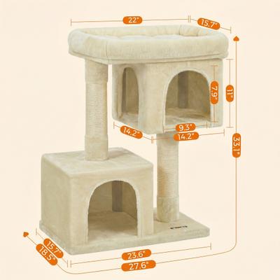 Show full view: FEANDREA 33.1-in Cat Tree with Perch, 2 Cat Caves & Scratching Post, Smoky Gray, Beige slide 6 of 9