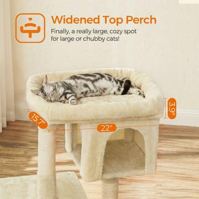Show full view: FEANDREA 33.1-in Cat Tree with Perch, 2 Cat Caves & Scratching Post, Smoky Gray, Beige slide 3 of 9