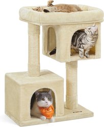 FEANDREA 33.1-in Cat Tree with Perch, 2 Cat Caves & Scratching Post, Smoky Gray, Beige
