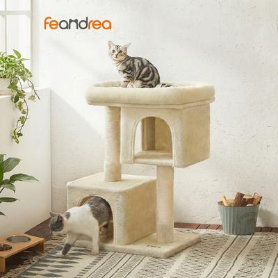 Show full view: FEANDREA 33.1-in Cat Tree with Perch, 2 Cat Caves & Scratching Post, Smoky Gray, Beige slide 2 of 9