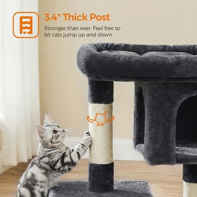 Show full view: FEANDREA 33.1-in Cat Tree with Perch, 2 Cat Caves & Scratching Post, Smoky Gray, Smoky Gray slide 5 of 8