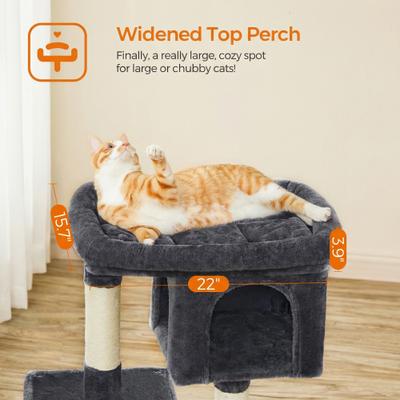 Show full view: FEANDREA 33.1-in Cat Tree with Perch, 2 Cat Caves & Scratching Post, Smoky Gray, Smoky Gray slide 3 of 8