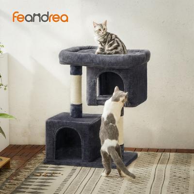 Show full view: FEANDREA 33.1-in Cat Tree with Perch, 2 Cat Caves & Scratching Post, Smoky Gray, Smoky Gray slide 2 of 8