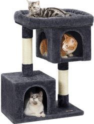 FEANDREA 33.1-in Cat Tree with Perch, 2 Cat Caves & Scratching Post, Smoky Gray, Smoky Gray