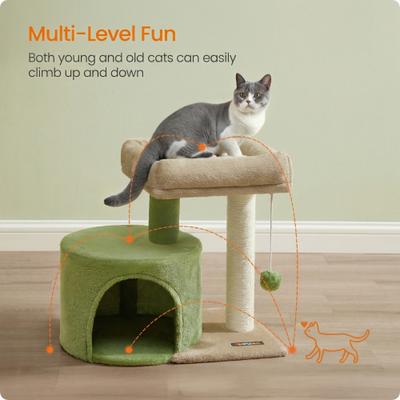Show full view: FEANDREA 18.5-in Cat Tree Tower with Sisal Scratching Posts, Grass Green & Camel Brown slide 3 of 6
