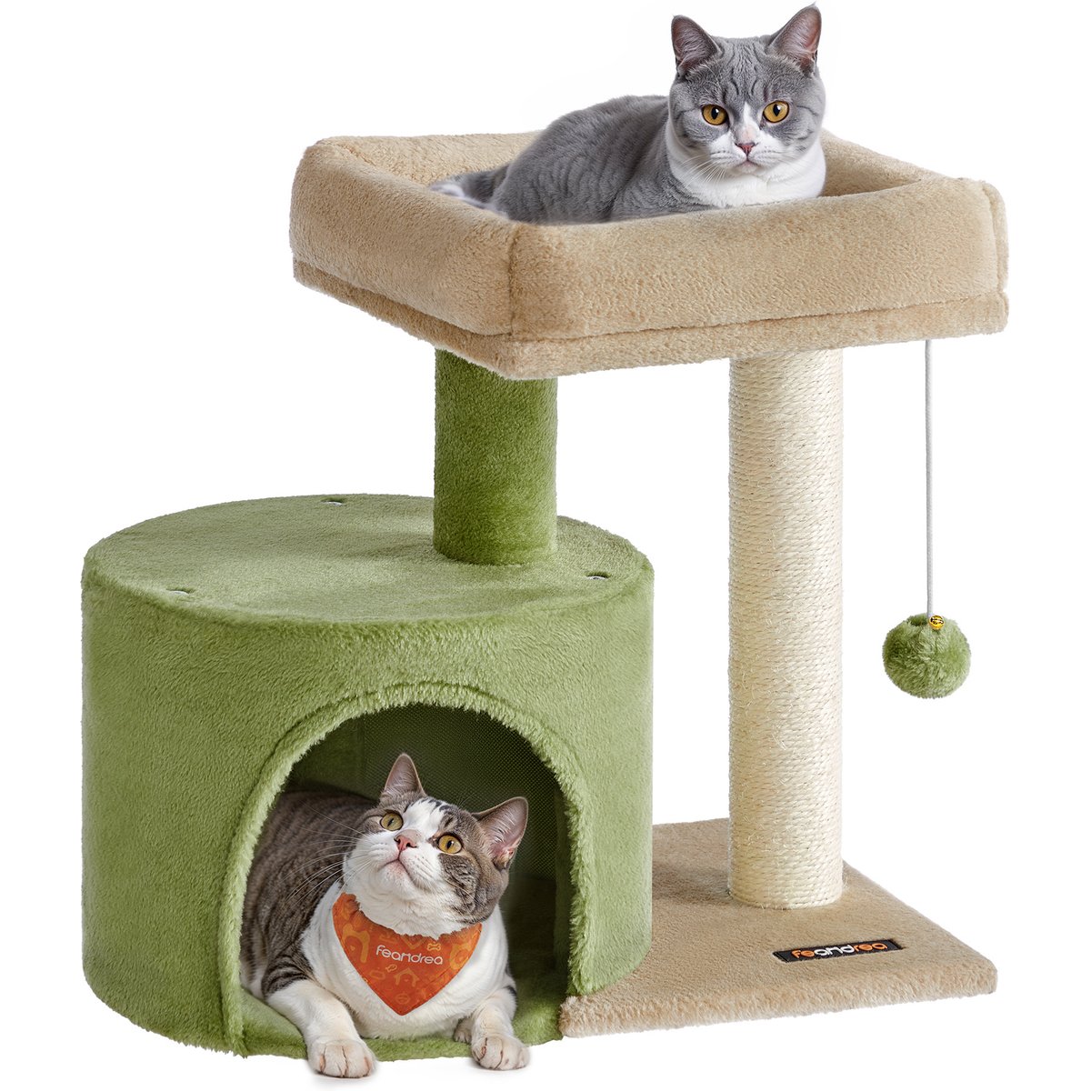 FEANDREA 18.5-in Cat Tree Tower with Sisal Scratching Posts, Grass Green & Camel Brown
