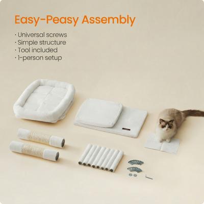 Show full view: FEANDREA 33.1-in Cat Tree with Oversized Perch, 2 Spacious Cat Caves & Sturdy Scratching Post, Cream White slide 7 of 8