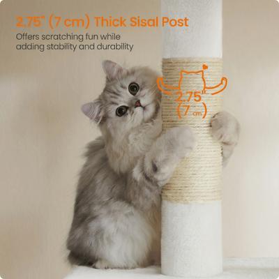 Show full view: FEANDREA 33.1-in Cat Tree with Oversized Perch, 2 Spacious Cat Caves & Sturdy Scratching Post, Cream White slide 5 of 8