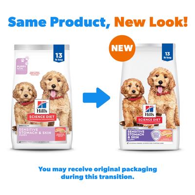 Show full view: Hill's Science Diet Puppy Sensitive Stomach & Sensitive Skin Salmon & Brown Rice Recipe Dry Dog Food, 13-lb bag slide 3 of 12