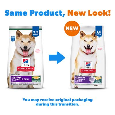 Show full view: Hill's Science Diet Adult Sensitive Stomach & Sensitive Skin Pollock Meal, Barley & Insect Meal Recipe Dry Dog Food, 3.5-lb bag slide 3 of 12