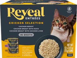 Reveal Entrees Chicken Selection Grain-Free Bits in Broth Canned Wet Cat Food, 2.47-oz can, case of 12