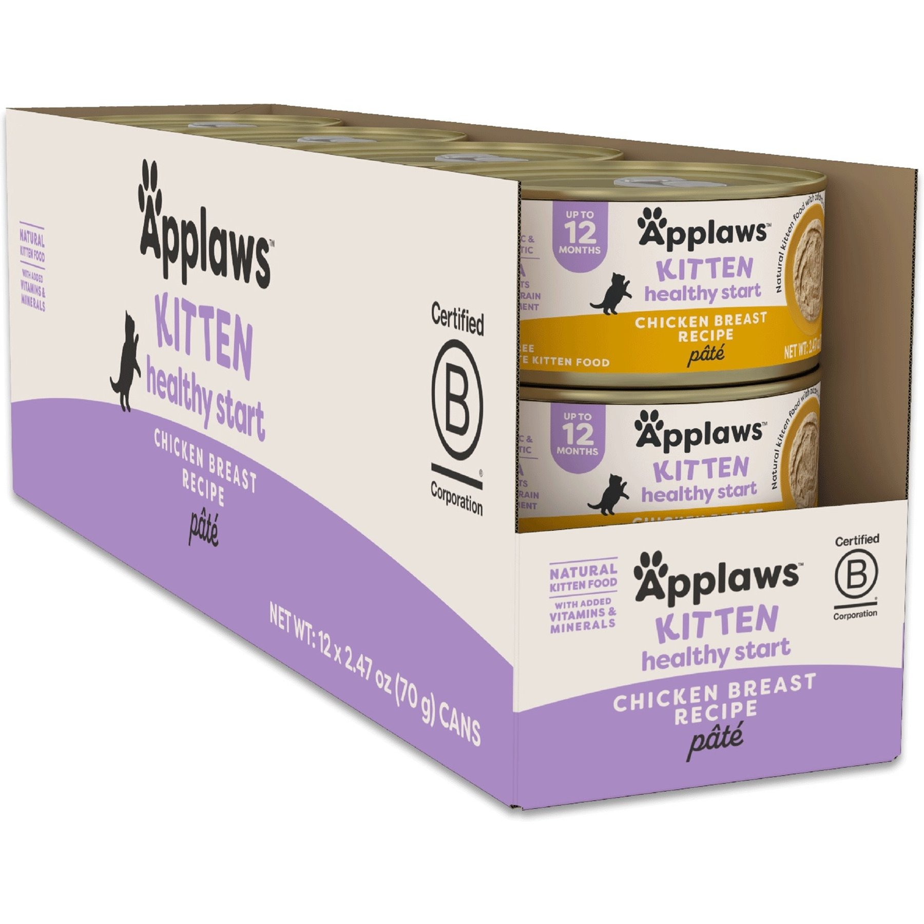 Applaws Kitten Healthy Start Chicken Breast Recipe Grain-Free Pate Canned Wet Cat Food, 2.47-oz, case of 12
