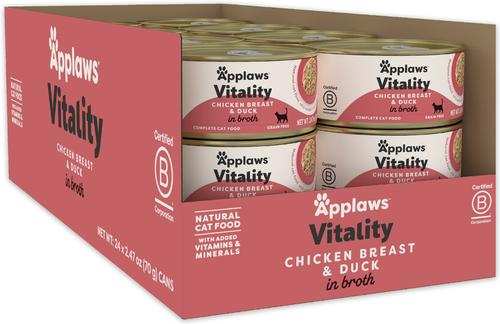 Applaws Vitality Chicken Breast & Duck Grain-Free Bits in Broth Canned Wet Cat Food, 2.47-oz, case of 24