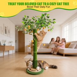 HOMAGICO Cat Scratching Post 45-in Sherpa, Cat Tree Self Groomer Brush, Interactive Ball, Green slide 2 of 7
